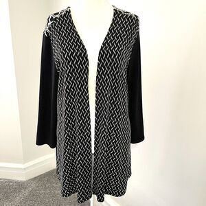 Chicos Travelers Cardigan Sz 2 Womens Large Mixed Mosaic 3/4 Sleeve Knit